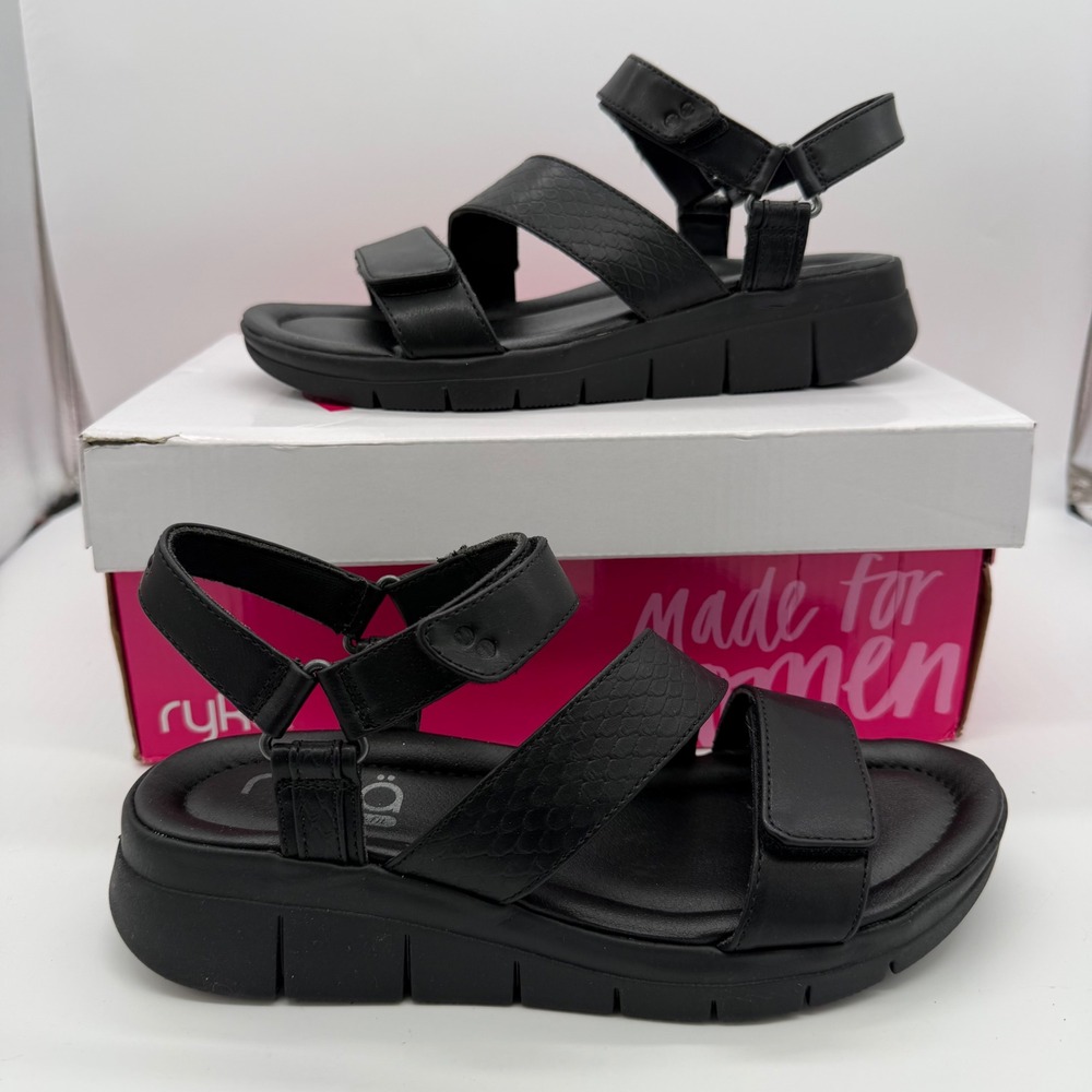 Ryka Elite Women Black Sport Sandals Strappy Comfort Walking Shoes Size 7 M New